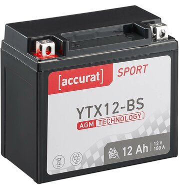 Accurat Sport AGM YTX12-BS Motorradbatterie 12Ah 12V (DIN 51012) GTX12-BS YTX12BS
