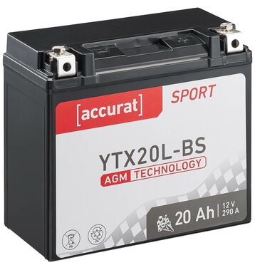 Accurat Sport AGM YTX20L-BS Motorradbatterie 20Ah 12V (DIN 82003) YTX20HL-BS YTX20L-4
