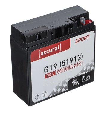 Accurat Sport GEL G19 Motorradbatterie 21Ah 12V (DIN 51913) YG51913 GEL12-19 GT20H-3