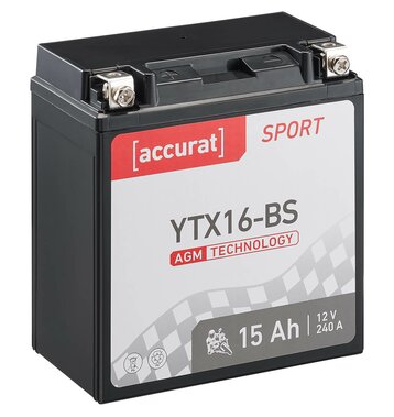 Accurat Sport AGM YTX16-BS Motorradbatterie 15Ah 12V (DIN 81600)