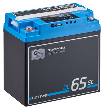 ECTIVE DC 65SC GEL Deep Cycle mit PWM-Ladegerät und LCD-Anzeige 65Ah Versorgungsbatterie