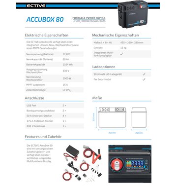 ECTIVE AccuBox 80 1024Wh 1000W Powerstation mit 80Ah Lithium Batterie, Wechselrichter und MPPT