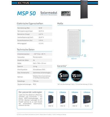 ECTIVE MSP 50 Black Monokristallines Solarmodul 50W (Umsatzsteuerbefreit)