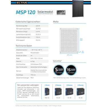 ECTIVE MSP 120 Black Monokristallines Solarmodul 120W (Umsatzsteuerbefreit)
