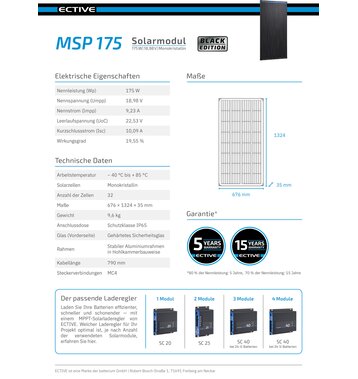 ECTIVE MSP 175 Black Monokristallines Solarmodul 175W (Umsatzsteuerbefreit)