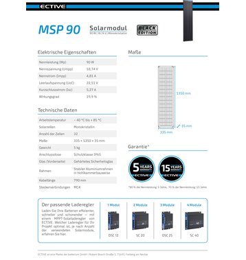 ECTIVE MSP 90 Black Monokristallines Solarmodul 90W (Umsatzsteuerbefreit)
